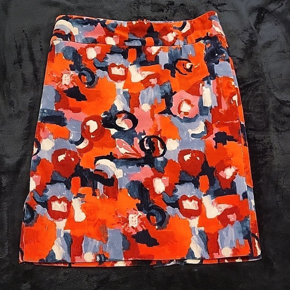 Vanessa Virginia Anthro Painterly Red Floral Corduroy Pencil Skirt Womens 2